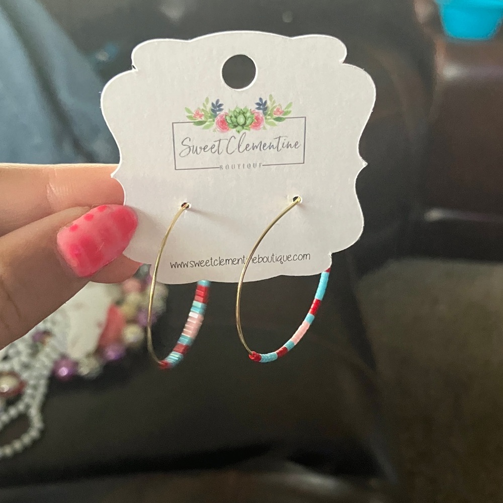 Sweet Clementine Gold Hoop Earrings with Turquoise & Coral Beads